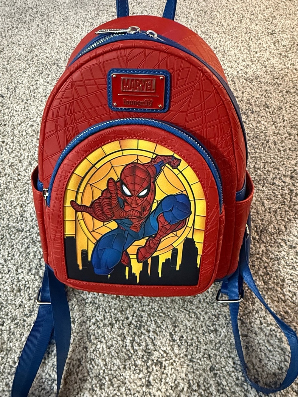 Loungefly Marvel Spider-Man Stained Glass Mini Backpack Red Blue NWOT Rare